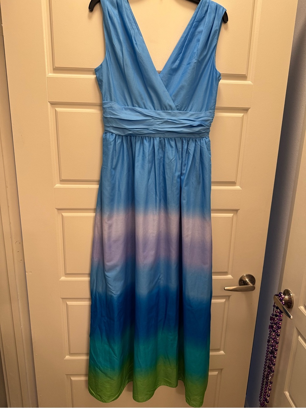 Taylor Ombre Blue to Green Sleeveless V-Neck Maxi Dress